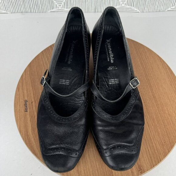 XSensible Black Leather Mary Jane Style Shoes Low Heels Buckle Strap Size 39 - Picture 2 of 9